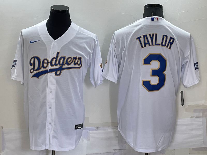 Men Los Angeles Dodgers #3 Taylor White Gold Game 2022 Nike MLB Jersey